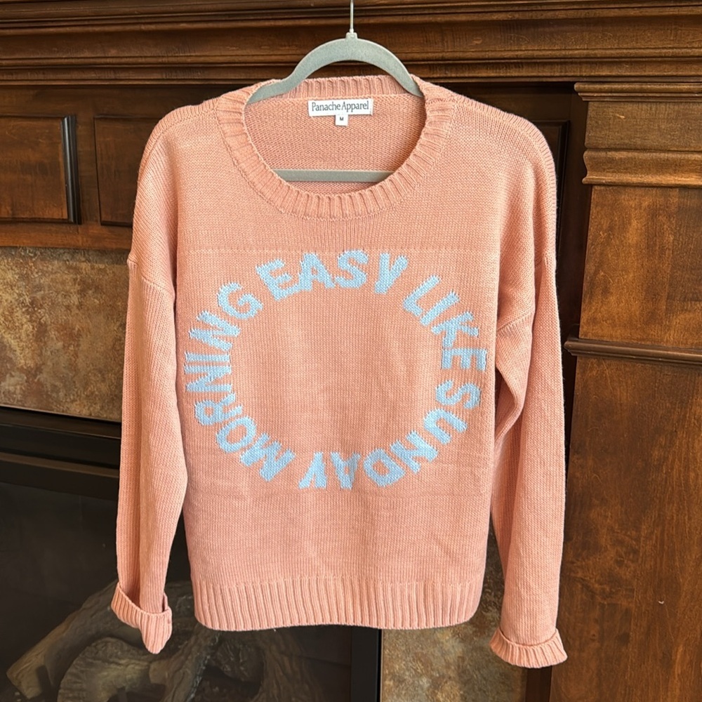 Peachy pink Panache sweater Easy Like Sunday Morning graphic size Medium